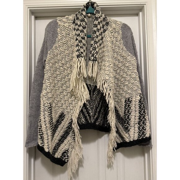 Anthropologie Moth Ambra Fringed Open Front Knit Cardigan Sweater Size Medium - Picture 1 of 7
